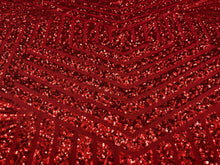 Load image into Gallery viewer, Dk Red Geometric Desings Stretch Sequins 4 Way On Red Spandex Sequins Fabric By Yard
