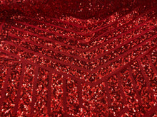 Load image into Gallery viewer, Dk Red Geometric Desings Stretch Sequins 4 Way On Red Spandex Sequins Fabric By Yard
