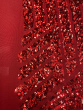 Load image into Gallery viewer, Dk Red Geometric Desings Stretch Sequins 4 Way On Red Spandex Sequins Fabric By Yard
