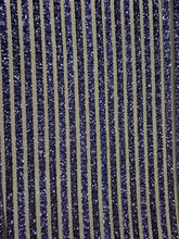 Load image into Gallery viewer, Navy Blue Stripe Desings Stretch Sequins 4 Way On Blue Mesh Sequins Fabric By Yard
