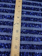 Load image into Gallery viewer, Navy Blue Stripe Desings Stretch Sequins 4 Way On Blue Mesh Sequins Fabric By Yard
