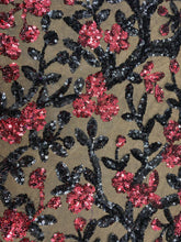 Load image into Gallery viewer, Burgundy/Black Floral/Flowers Desings Stretch Sequins 2 Way On Black Mesh Sequins Fabric By Yard
