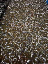 Load image into Gallery viewer, Silver Branches Desings Stretch Sequins 2 Way On Black Mesh Sequins Fabric By Yard
