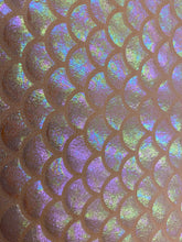 Load image into Gallery viewer, Mermaid Fish Scales Spandex Fabric Peach Iridescent Sold By Yard
