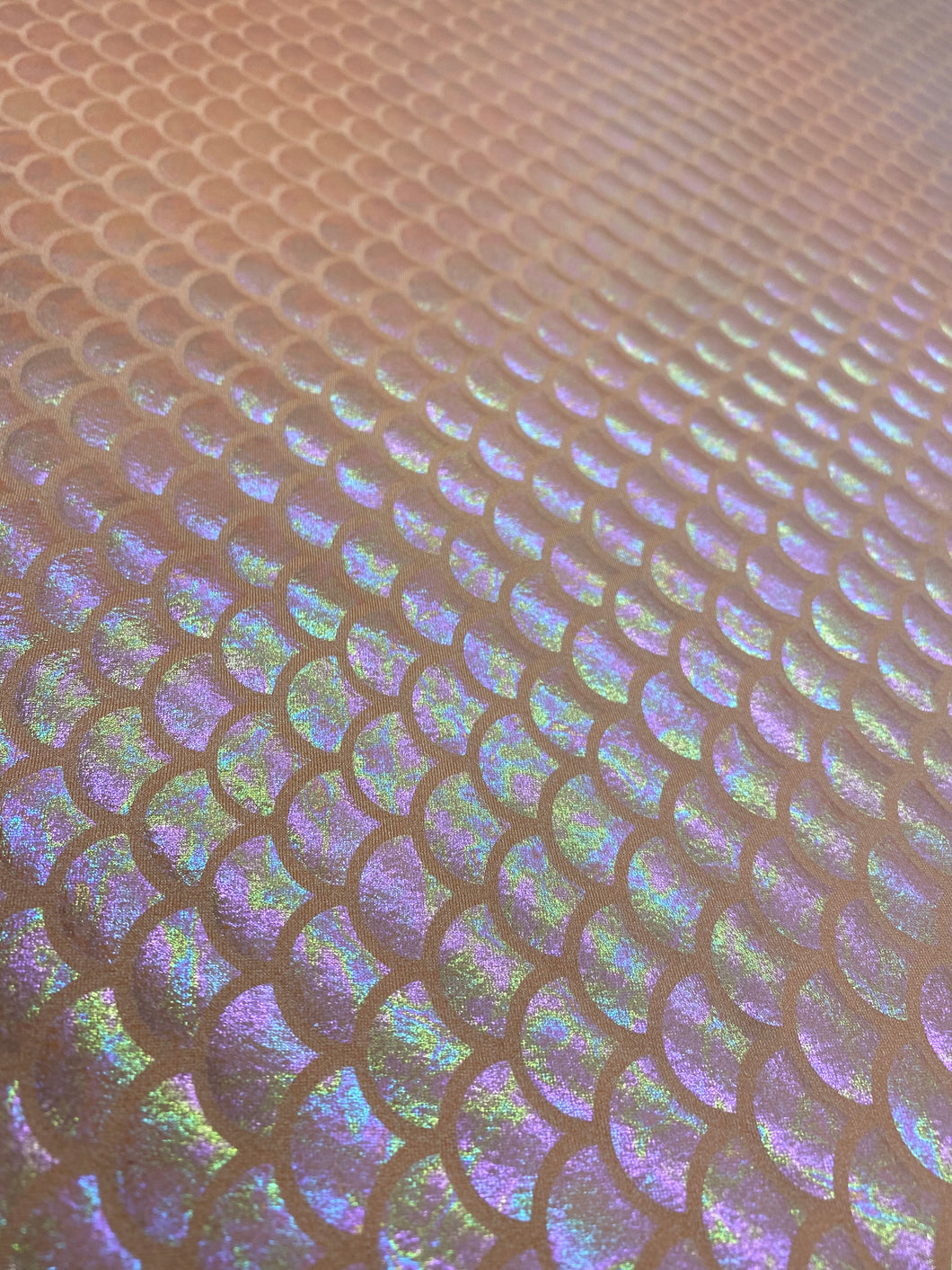 Mermaid Fish Scales Spandex Fabric Peach Iridescent Sold By Yard