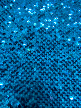 Load image into Gallery viewer, Turquoise Oval Geometric Stretch Sequins On 4 Way Stretch Velvet Sequins Fabric By Yard
