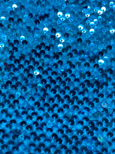 Load image into Gallery viewer, Turquoise Oval Geometric Stretch Sequins On 4 Way Stretch Velvet Sequins Fabric By Yard
