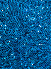 Load image into Gallery viewer, Turquoise Oval Geometric Stretch Sequins On 4 Way Stretch Velvet Sequins Fabric By Yard
