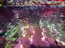 Load image into Gallery viewer, Purple/Mint/Blue  Stretch Sequins On 2 Way Stretch Spandex Sequins Fabric By Yard
