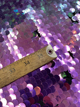 Load image into Gallery viewer, Purple/Mint/Blue  Stretch Sequins On 2 Way Stretch Spandex Sequins Fabric By Yard
