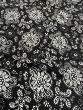 Load image into Gallery viewer, Bandana  Designs Stretch Fabric On 4 Way Stretch Spandex Fabric By Yard Black

