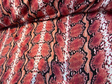 Load image into Gallery viewer, Techno Spandex Pink/white/ tan Fabric Snake Designs By The Yard.
