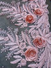 Load image into Gallery viewer, 3D Beaded Floral Mesh Lace Fabric With Double Border By Yard Pink Ku
