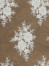 Load image into Gallery viewer, Beaded Floral Mesh Lace Fabric With Double Border By Yard Off White
