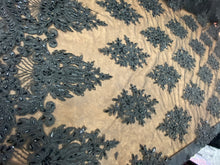 Load image into Gallery viewer, Beaded Floral Mesh Lace Fabric With Double Border By Yard Black

