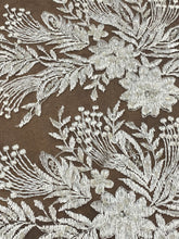 Load image into Gallery viewer, Beaded Floral Mesh Lace Fabric With Double Border By Yard Off White
