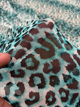 Load image into Gallery viewer, Animal Prints on Mesh Fabric Fabric By Yard Aqua/Black
