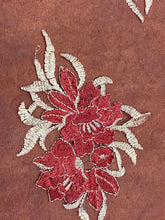 Load image into Gallery viewer, Burgundy/Gold Floral Mesh Lace Fabric With Double Border By Yard
