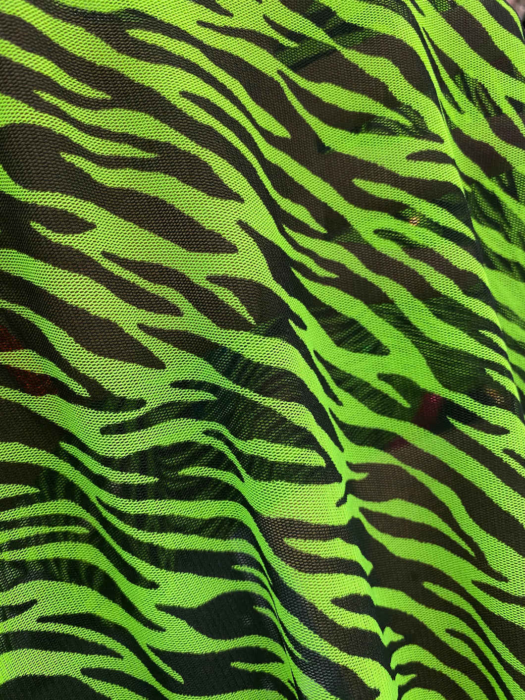 Animal Designs Prints on Mesh Fabric Fabric By Yard Multi Color Neon Black